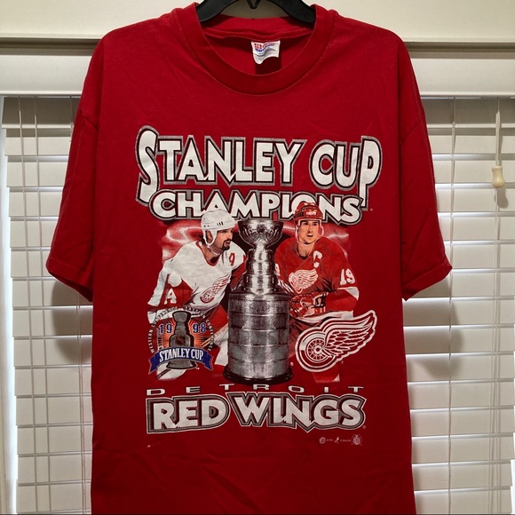 Vintage 90s Detroit Redwings Stanley Cup 1998 Champions Hanes Heavyweight Tee - Picture 3 of 6